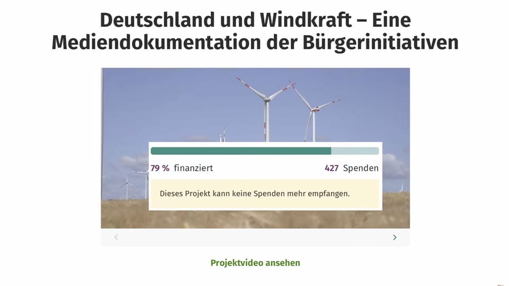 Spendenplattform beendet willkürlich die Zusammenarbeit mit dem Film-Projekt "Deutschland und Windkraft" Beitragsbild